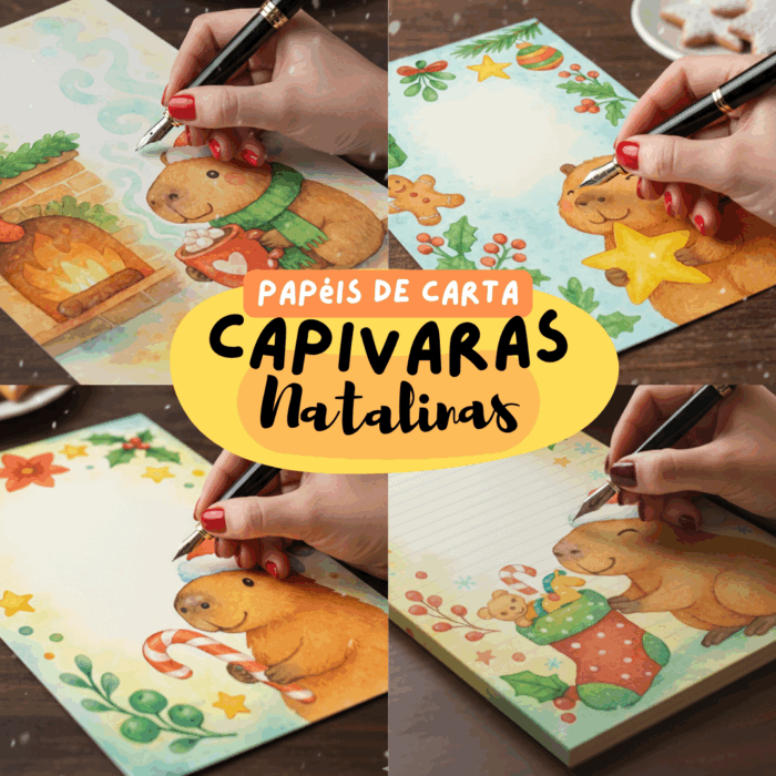 PDF Papéis de Carta Capivaras Natalinas em Aquarela