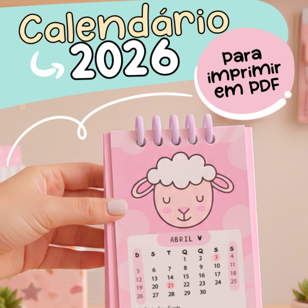 PDF Calendário 2026 para Imprimir – Bichinhos Estilo Kawaii